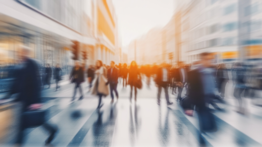 pedestrians crossing at a busy intersection